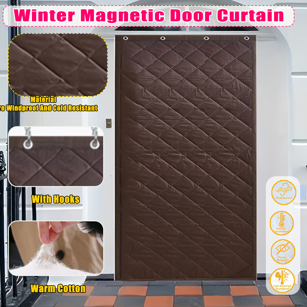 Oxford Cloth Thick Cotton Thermal Door Curtain, Magnetic Seal Windproof Sound Insulation Door Drape With Complete Hanging Hardware, Energy Saving Cold Block Door Cover For Home Garage Storehouse Winte