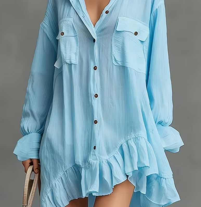 French-style Relaxed Pleated Loose Shirt Dress For Women