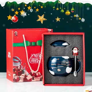 Christmas Gift Ceramic Cup With Cover - Blue
