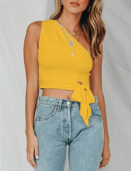 Summer Women's One Shoulder Sleeveless Lace-Up Top