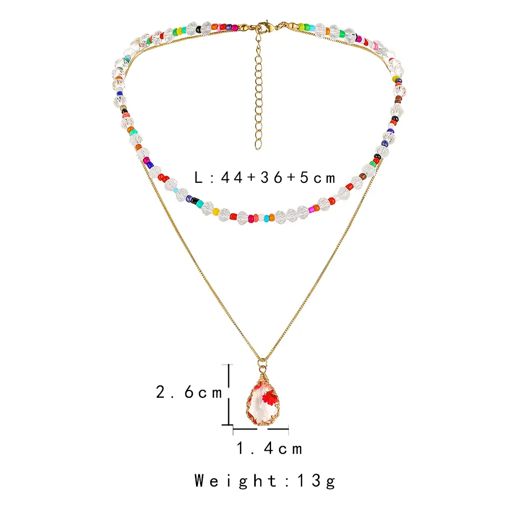 Cross-border European And American Fashion Personality Double-layer Water Drop Dry Flower Resin Pendant