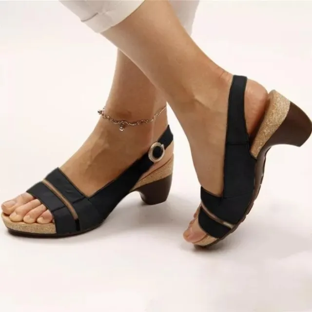 Ankle Strap Sandals Summer Low Heel Peep Toe Shoes Women Black - Shop at LoveMi