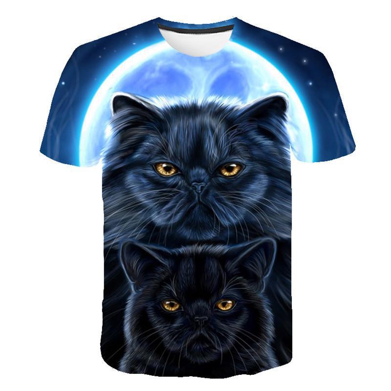 Title 7, Uomo 3D Cat Wall Print Casual Harajuku T-shirt ...