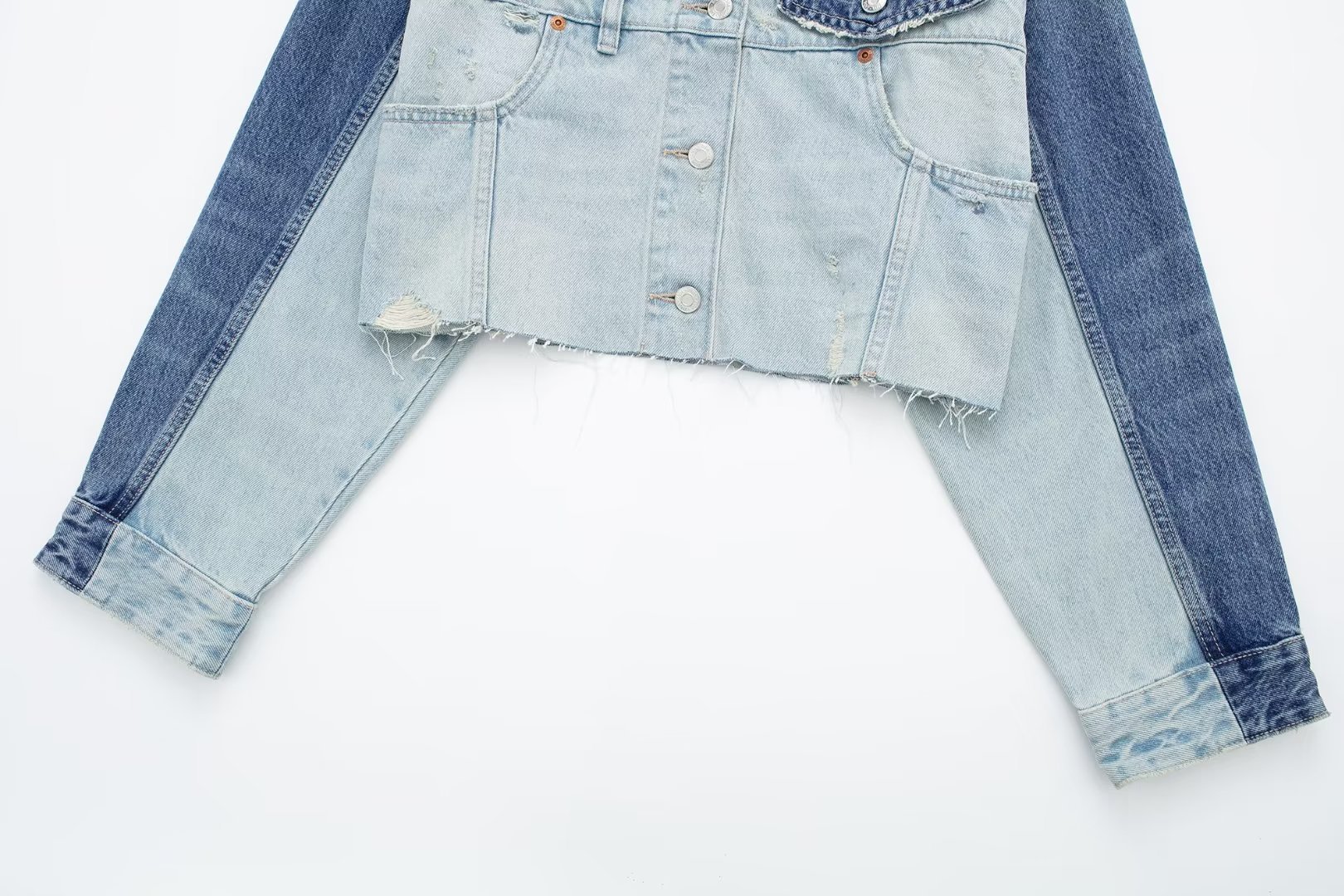 Title 10, Polo collar long sleeved patchwork denim jacket...