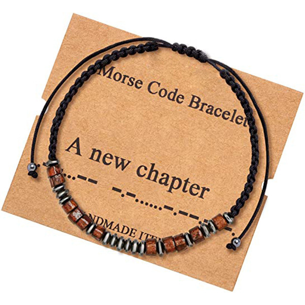 Title 1, Morse Code Bracelet Black Gallstone Wood Beads