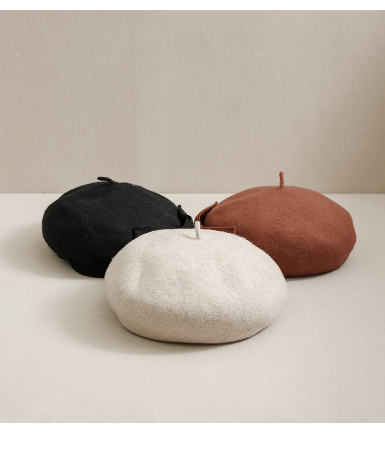 Bow Knot Wool Beret Women's Autumn And Winter Sweet Retro Wool Elegant