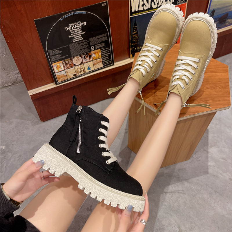 Thick-soled High Top Canvas Breathable Net Red Skinny Short Boots