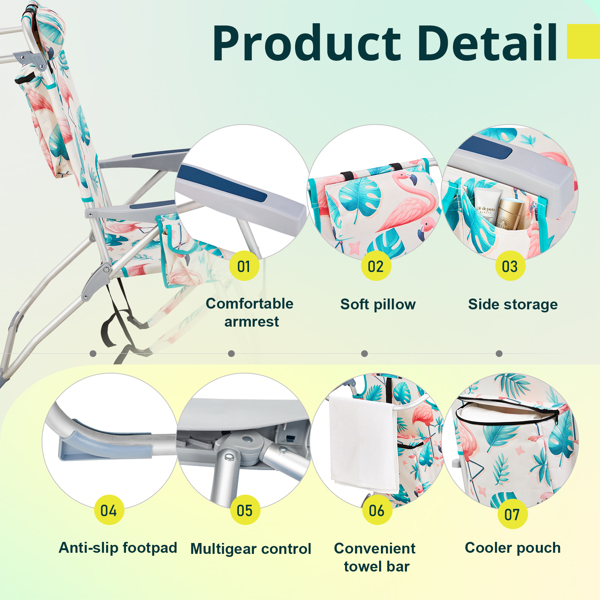 63x70x99cm Heightened Oxford Cloth Silver White Aluminum Tube Bearing Beach Chair Flamingo
