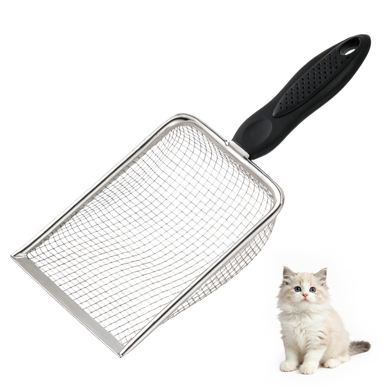 Cat Litter Scoop Stainless Steel Mesh Litter Shovel Deep Shovel Reliable Litter Cleaner Corner Shovel Beach Shovel Easy To Clean Reptile Terrarium Sand Waste Dark Black
