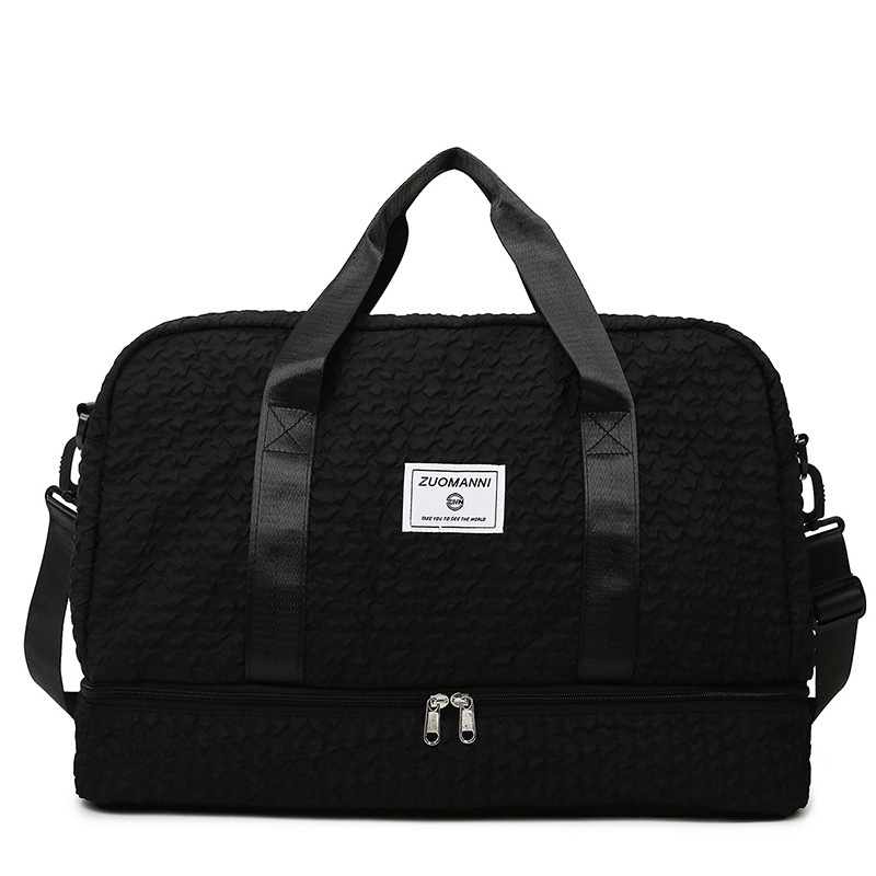 Solid Color Travel Duffle Bag With Ruched Design Portable Luggage Bag Dry And Wet Separation Fitness Gym Shoulder Bag For Weekender Overnight Handb... Black - Shop at LoveMi