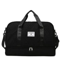 Solid Color Travel Duffle Bag With Ruched Design Portable Luggage Bag Dry And Wet Separation Fitness Gym Shoulder Bag For Weekender Overnight Handb... - View 1