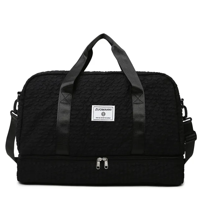 Solid Color Travel Duffle Bag With Ruched Design Portable Luggage Bag Dry And Wet Separation Fitness Gym Shoulder Bag For Weekender Overnight Handb... Black - Shop at LoveMi