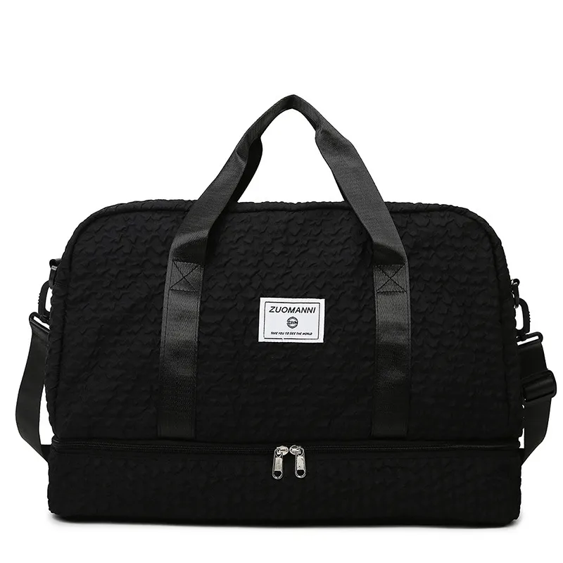 Solid Color Travel Duffle Bag With Ruched Design Portable Luggage Bag Dry And Wet Separation Fitness Gym Shoulder Bag For Weekender Overnight Handb...