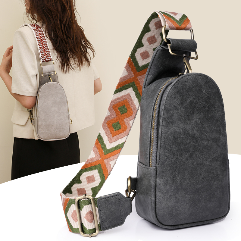 Women Chest Bag Sling Bag, Guitar Strap Small Crossbody Pu Leather Satchel Daypack