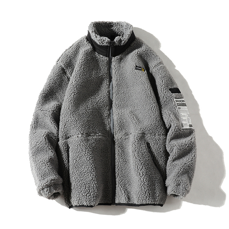 Lamb Wool Coat Men's Trend Plush Thick Warm Cotton Jacket