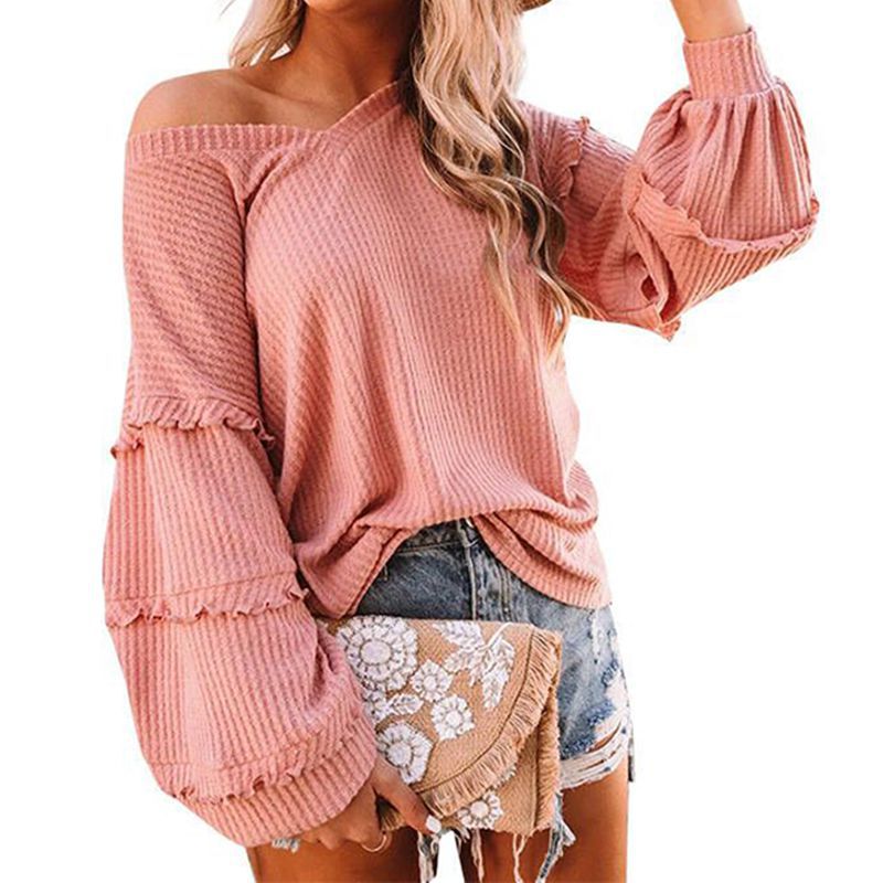 Title 3, V-neck Ruffled Lantern Sleeve Top