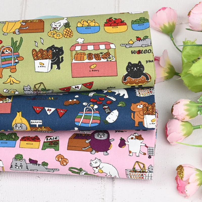 Thick Cotton Cute Cat Print Fabric Handmade