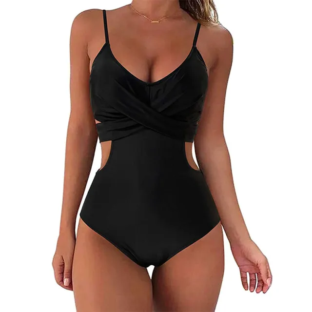 One Piece Swimsuit Crossover Leopard Print Sexy Backless Swimsuit Black - Shop at LoveMi