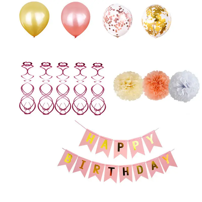 Birthday Party Set Paper Flower Ball Letter