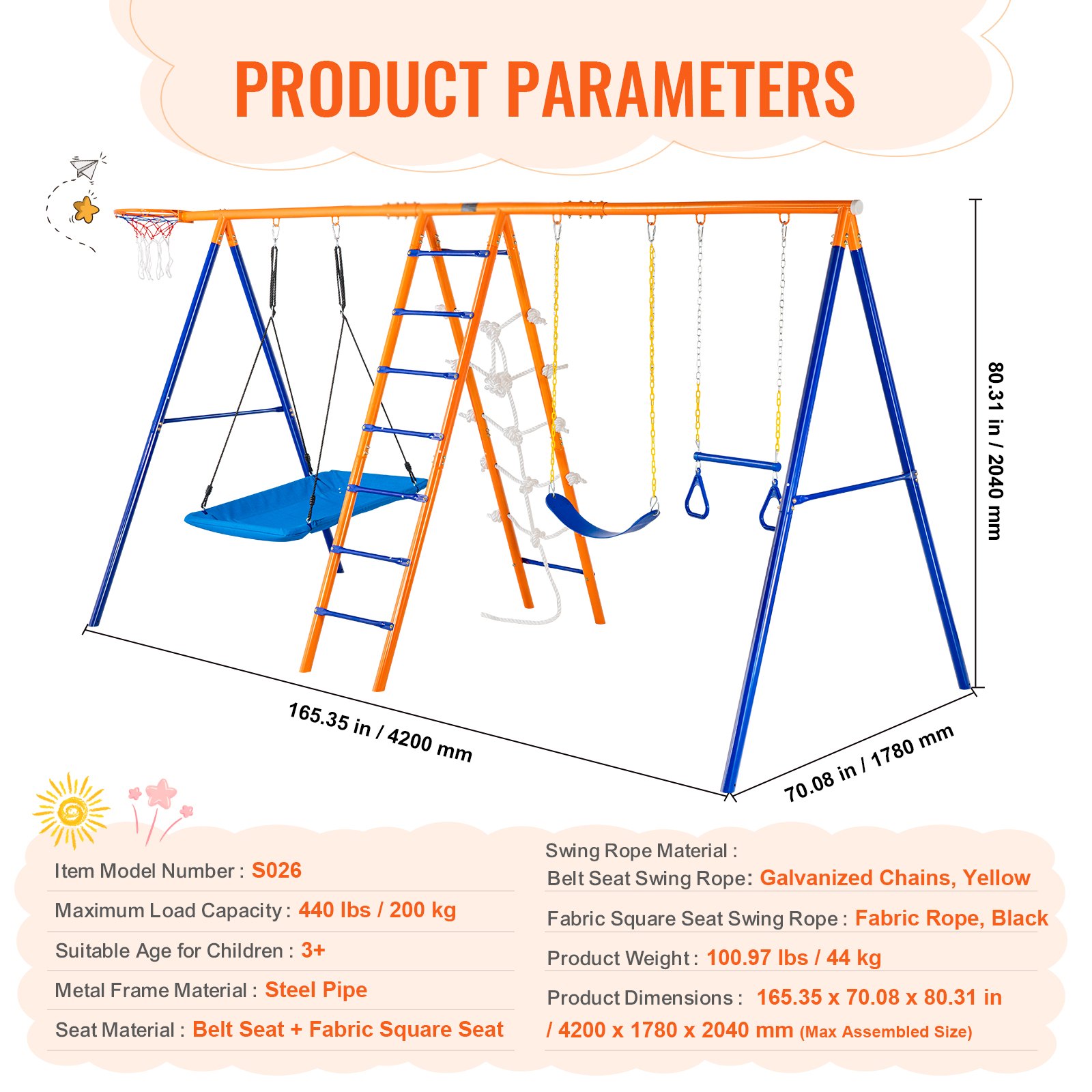 Swing Sets For 6 In 1 Swing Set 440lbs Capacity Metal Swingset — foto 2
