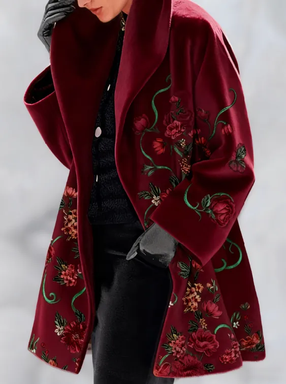 Lapel Loose fitting Mid length Retro Casual Sweet And Cool Wool Coat Red - Shop at LoveMi