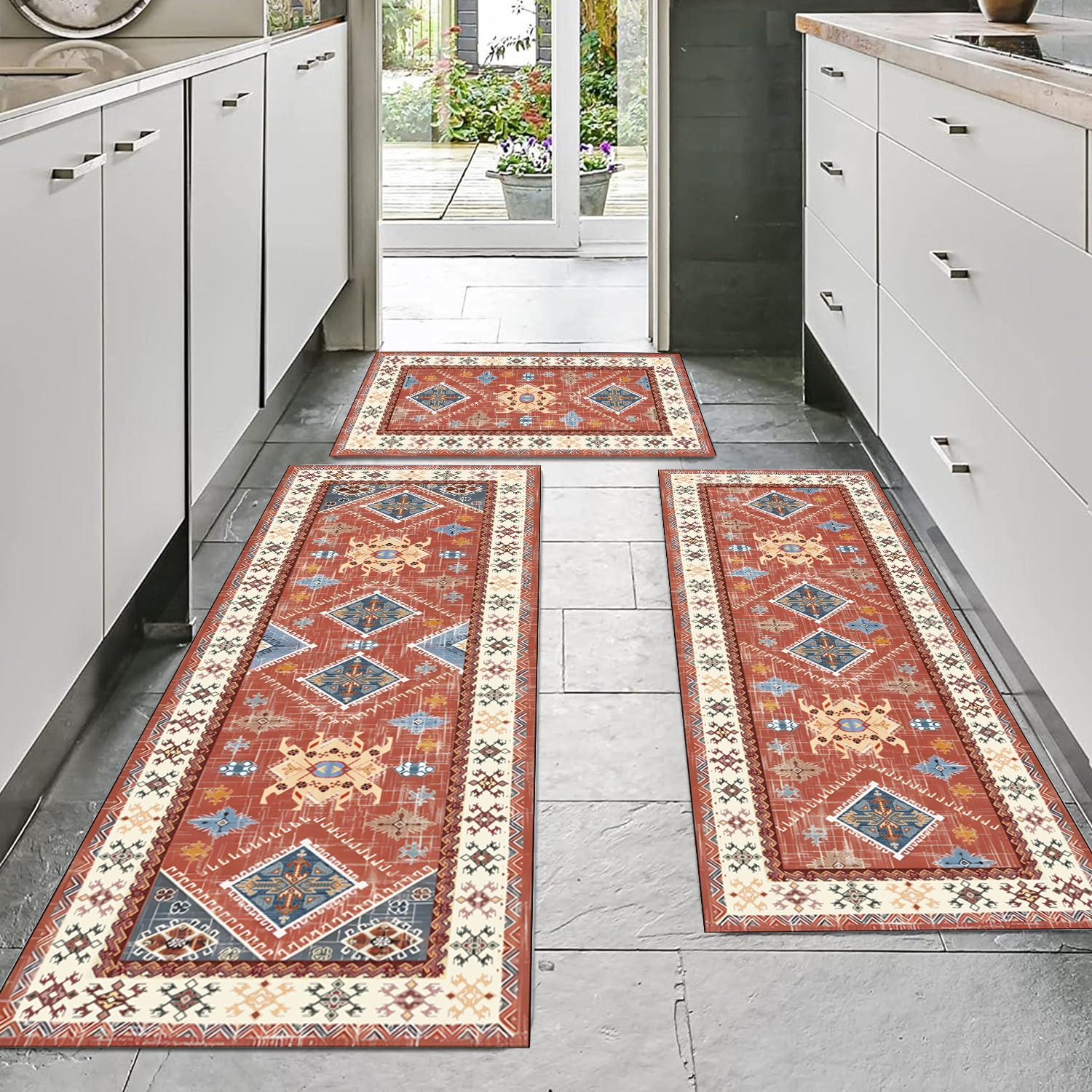 Boho Kitchen Rug Sets 3 Piece With Runner Non Slip Kitchen Rugs And Mats Washable Kitchen Mats For Floor Thick Kitchen Floor Mat Carpet Runner Rugs For Hallway Laundry Holiday Decor 7