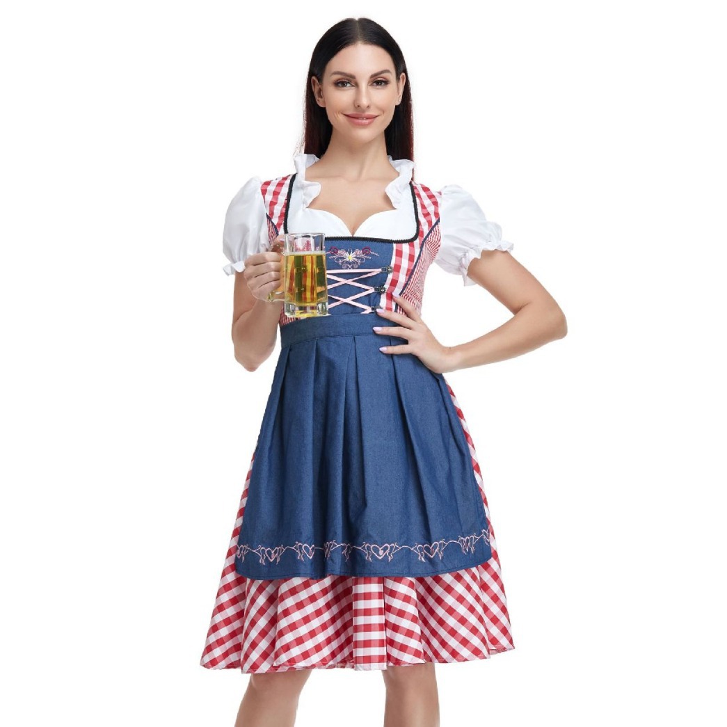 Oktoberfest Ethnic Costume for Festive Celebrations. Product information: Fabric content: polyester (polyester) Applicable gender: female Size Information: Size/CM Bust Waist S 92 72 M 96 78 L 100 84 XL 105 90 XXL 110 96 Note: 1. Asian sizes are 1 to 2 si