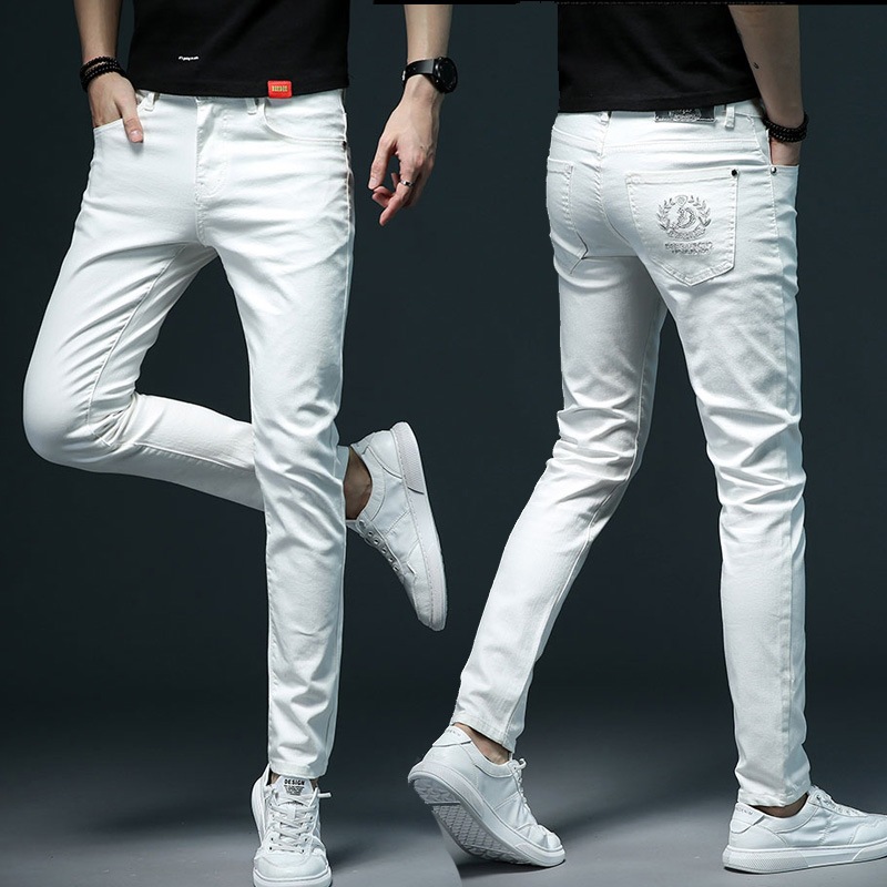 Title 2, Calças Jeans Brancas Slim Fit Masculinas, Simpl...