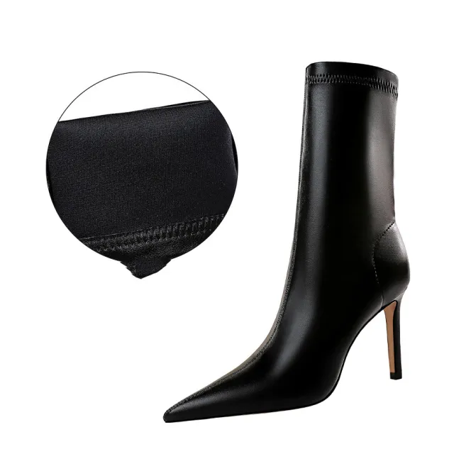 High heeled Pointed Sexy Nightclub Was Thin Short Boots Women Thin Black - Shop at LoveMi