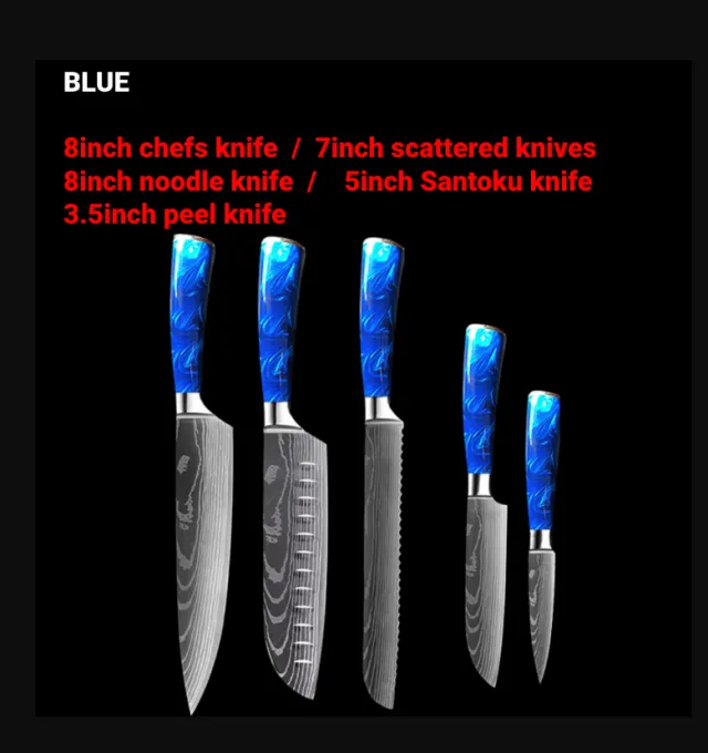 8 inch Chef Knife with Blue Resin Handle Blue 5Pc - Shop at LoveMi