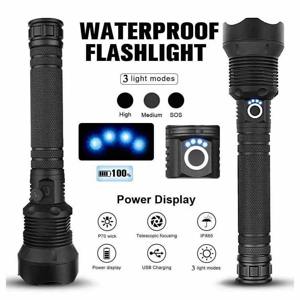 LED Flashlight Zoom USB Rechargeable Super Bright