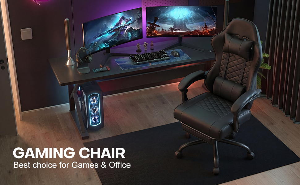 Racing Style Gaming Chair With Footrest,PU Leather,Massage Lumbar — image 5