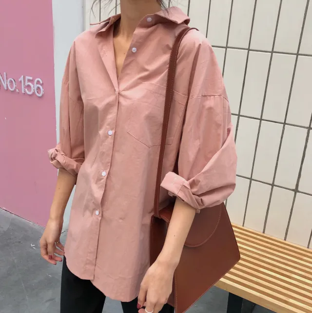 White Shirt Women"s Spring And Autumn French Retro Pink - Shop at LoveMi