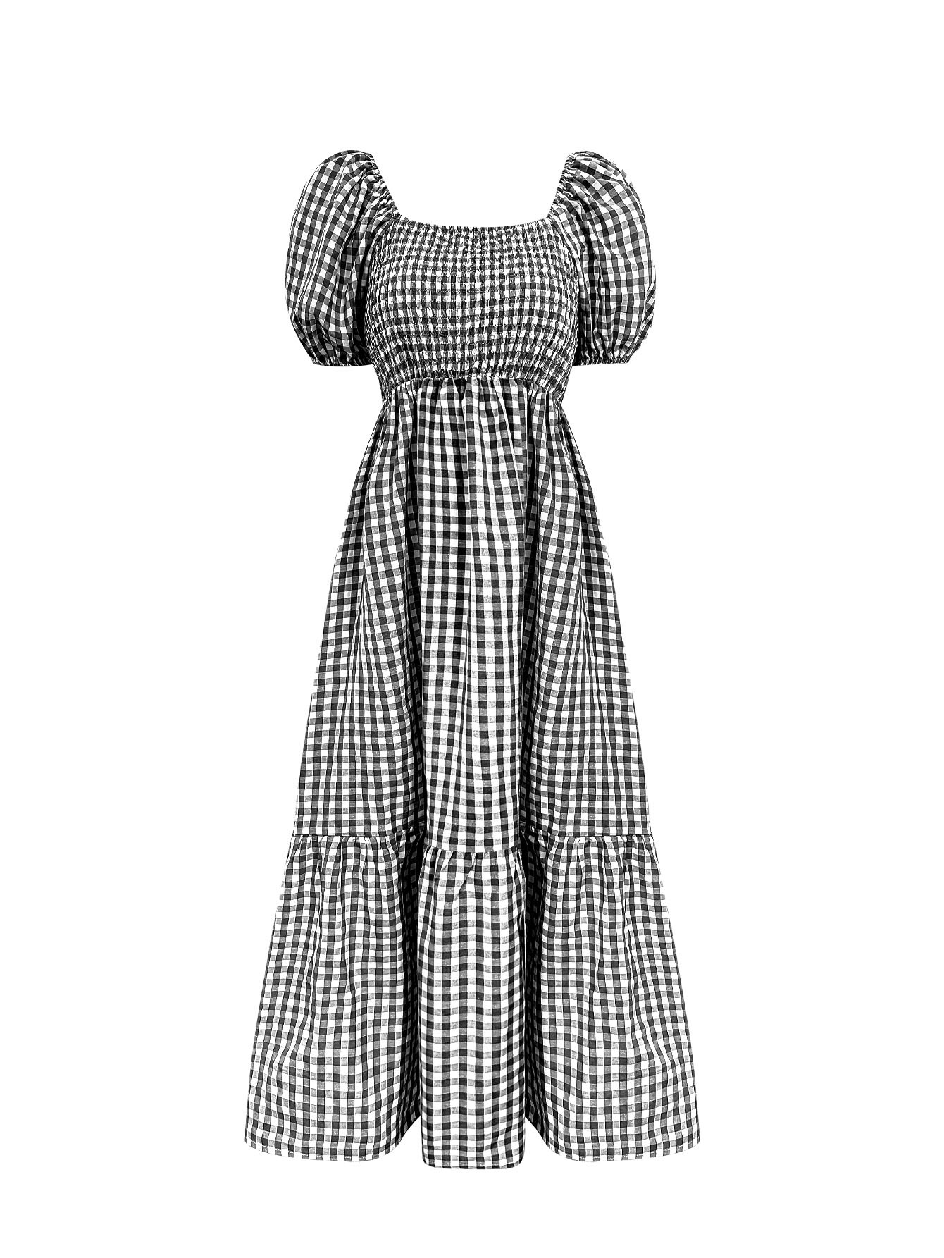 Gingham Puff Sleeve Maxi Dress