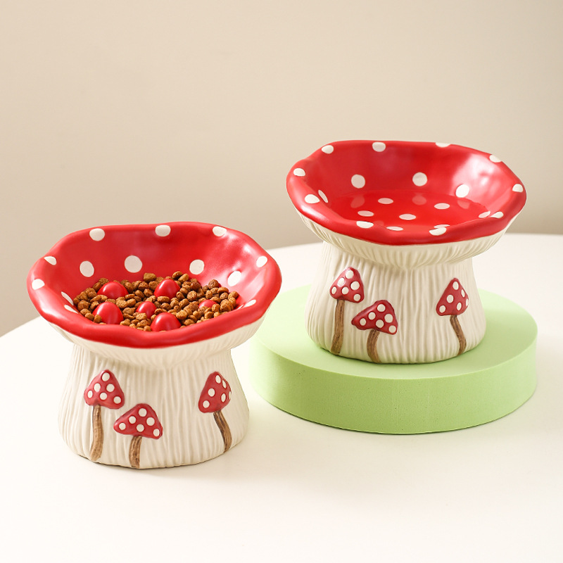 Creative Mushroom Modeling Tall Pet Bowl Cute Cat Bowl Dog Bowl Household Cat Dog Food Basin Drinking Water Bowl Cat Rice Bowl