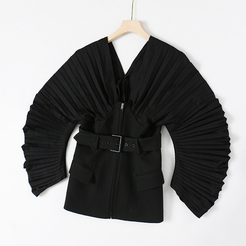 V-neck Heavy Industry Pleated Sleeve Top Waist Coat
