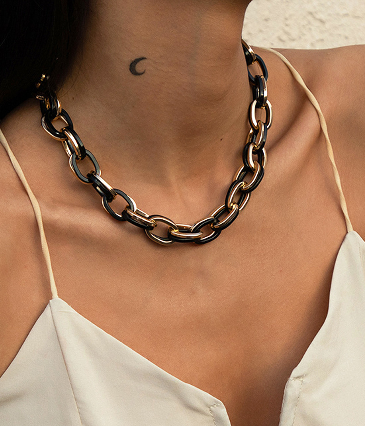Punk Mixed Color Double Buckle Thick Chain Hip-hop Necklace