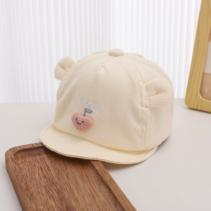 Spring And Summer Mesh Breathable Baby Soft Brimmed Bow Cap Embroidered Letters Cute Cherry Ears Baby Casual Sun Hat 5