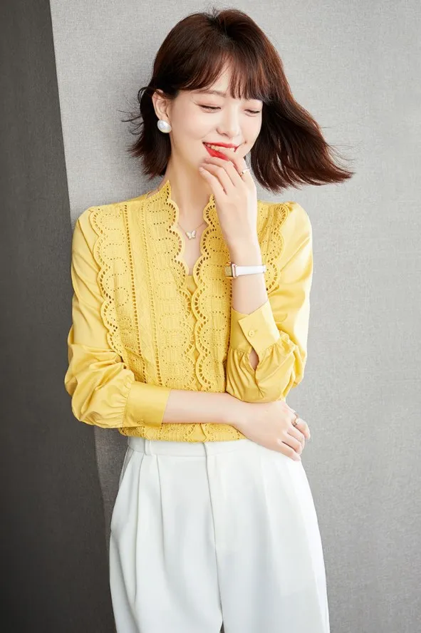 Spring French Blouse Design For Women Yellow - Shop at LoveMi