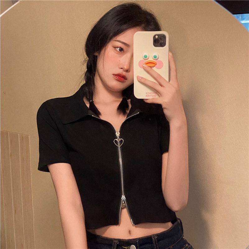 Double Heart Zipper Crop Top