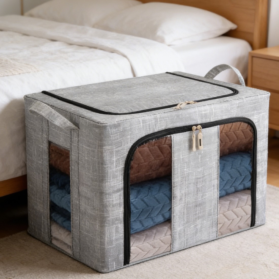 2Pcs 66L Folding Storage Box Made Of Thick Fabric Steel Frame Wardrobe Organizer 7
