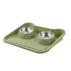 Cats, Dogs, And Food Utensils, Neck Protection, Leak Proof, Stainless Steel Tilted Double Bowl Food Utensils, Pet Products - Green - View 1