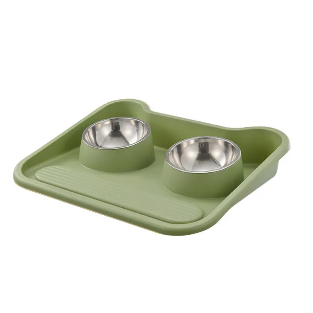 Cats, Dogs, And Food Utensils, Neck Protection, Leak Proof, Stainless Steel Tilted Double Bowl Food Utensils, Pet Products Green - Shop at LoveMi