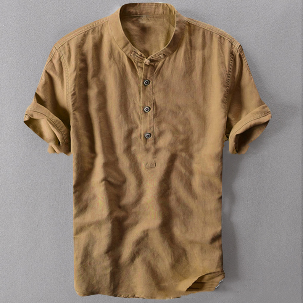 Summer New Large Size Cotton And Linen Short-Sleeved Shirt Men