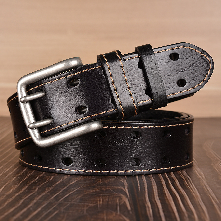 Title 5, Double Pin Buckle First Layer Cowhide Belt Fash...