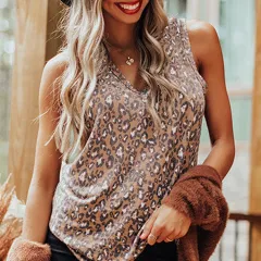 European And American Casual Sleeveless Loose T-shirt - Leopard - View 1