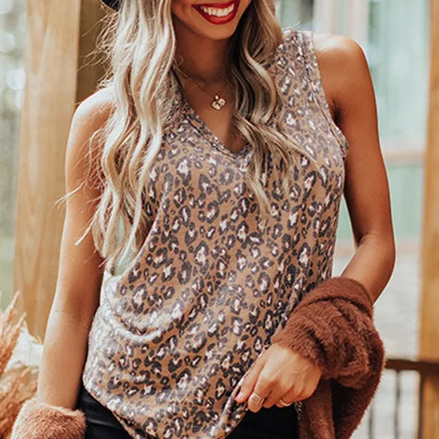 European And American Casual Sleeveless Loose T shirt Leopard Print - Shop at LoveMi