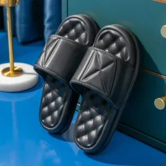 Home Indoor Non-Slip Bathroom Bath Soft Bottom Deodorant Couples Sandals - Black - View 1
