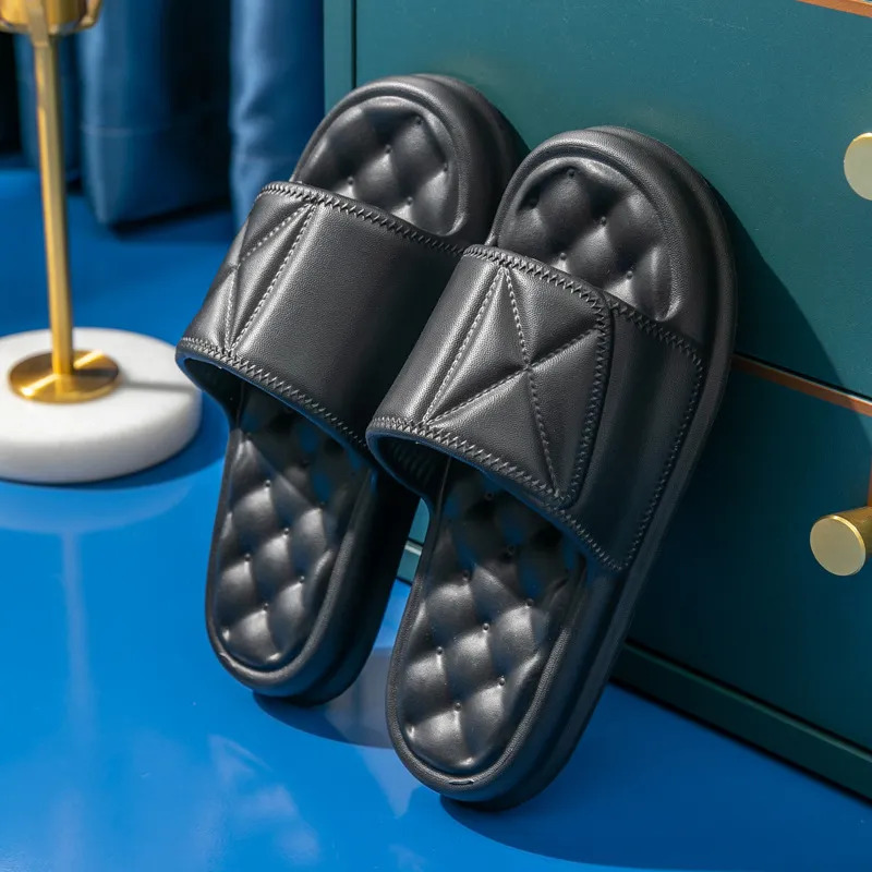 Home Indoor Non-Slip Bathroom Bath Soft Bottom Deodorant Couples Sandals - Black