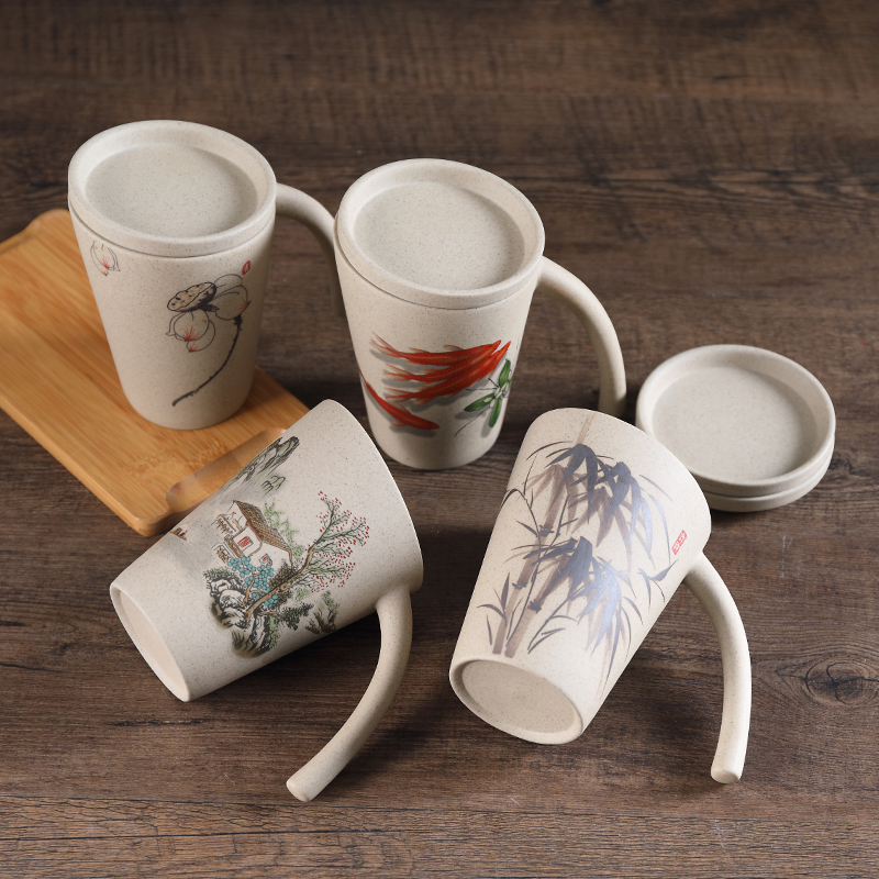 Creative Ceramic Mug Nostalgic Milk Breakfast Mug With Lid